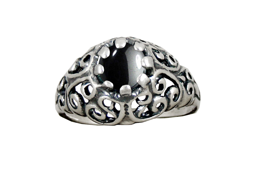 Sterling Silver Filigree Ring With Hematite Size 9